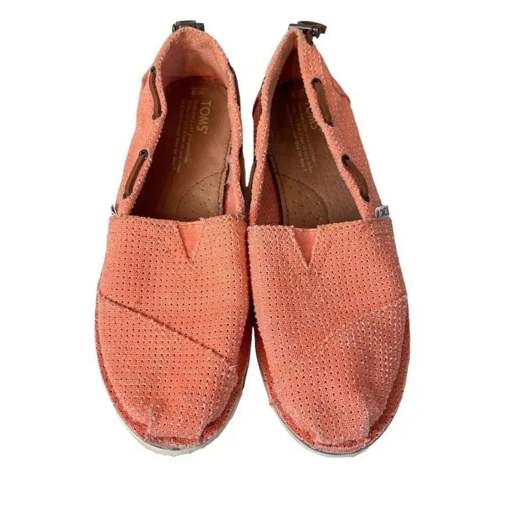 TOMS Orange Burlap Espadrille Flats Womens 8 Slip On Casual Canvas Shoes